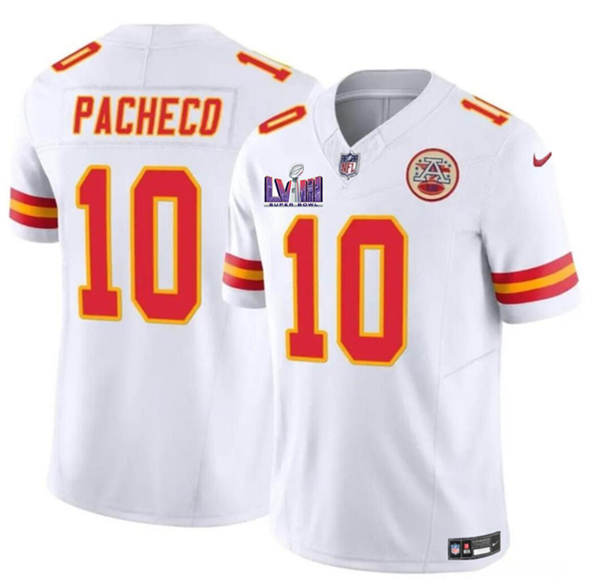 Youth Kansas City Chiefs #10 Isiah Pacheco White Super Bowl LVIII Patch 2023 F.U.S.E. Vapor Untouchable Limited Football Stitched Jersey